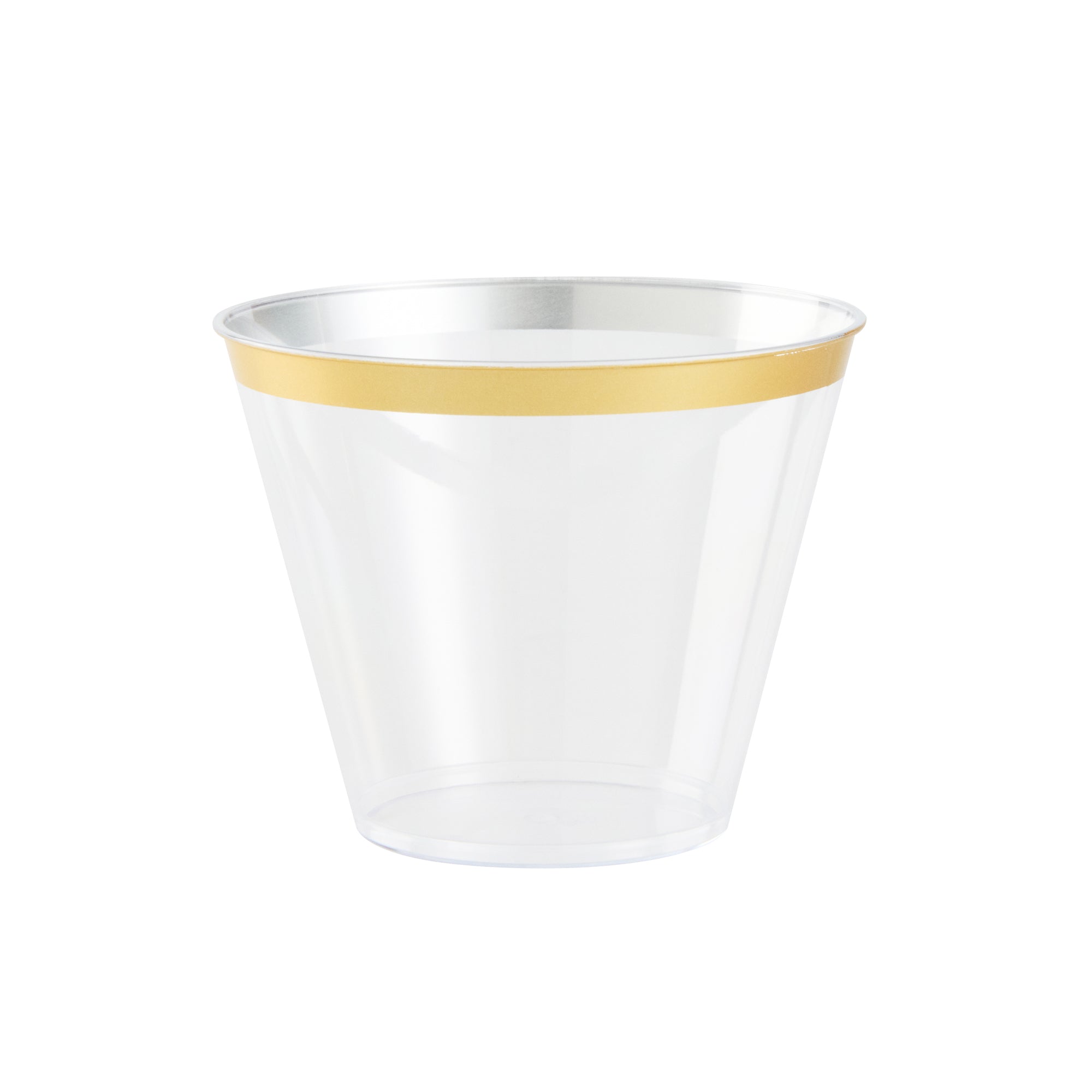 Chef 101 9 oz Clear Plastic Tumbler - with Gold Rim - 3 1/2" x 3 1/2" x 2 3/4" - 20 count box