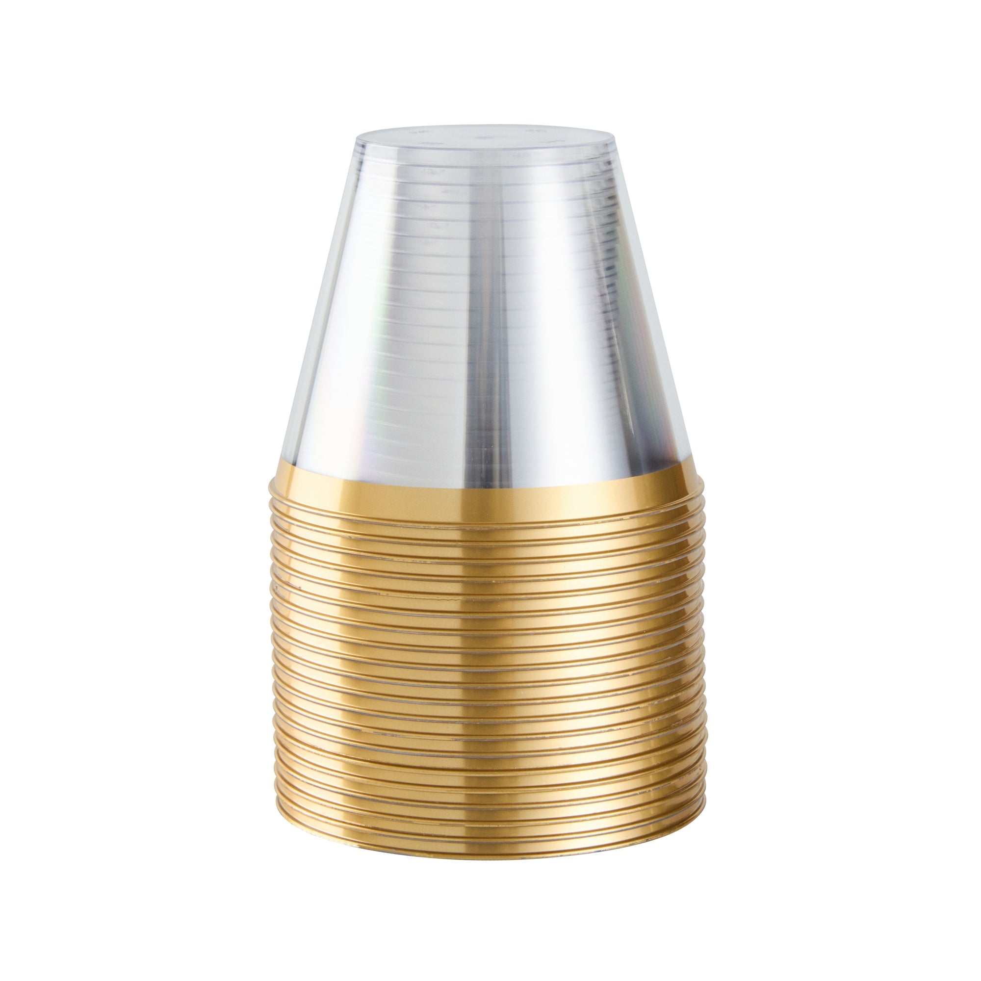 Chef 101 9 oz Clear Plastic Tumbler - with Gold Rim - 3 1/2" x 3 1/2" x 2 3/4" - 20 count box