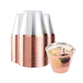 Chef 101 9 oz Clear Plastic Tumbler - with Rose Gold Rim - 3 1/2" x 3 1/2" x 2 3/4" - 500 count box