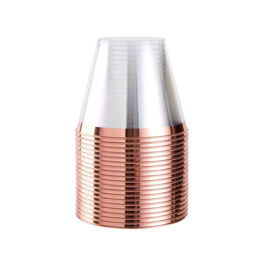Chef 101 9 oz Clear Plastic Tumbler - with Rose Gold Rim - 3 1/2" x 3 1/2" x 2 3/4" - 500 count box