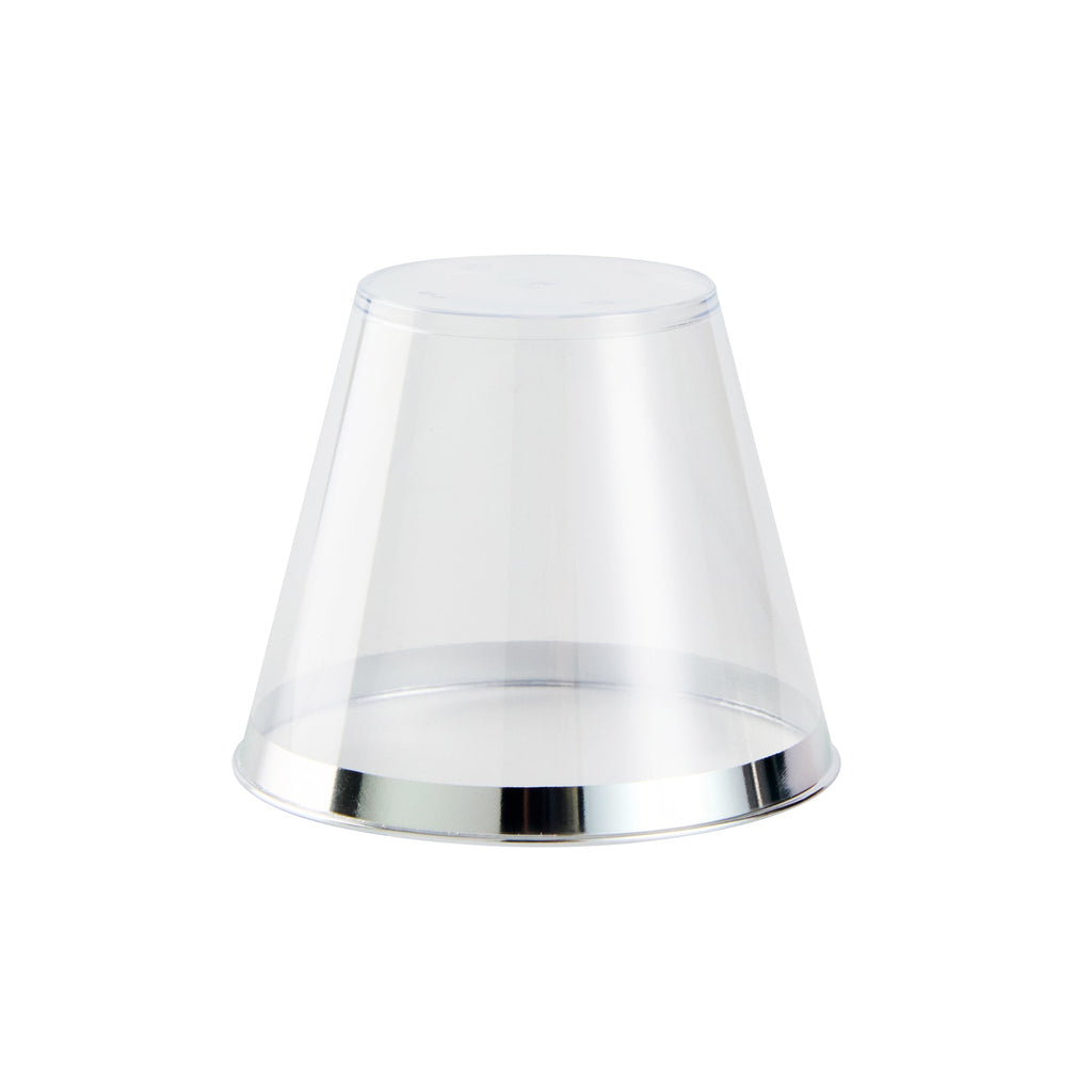 Chef 101 9 oz Clear Plastic Tumbler - with Silver Rim - 3 1/2" x 3 1/2" x 2 3/4" - 20 count box