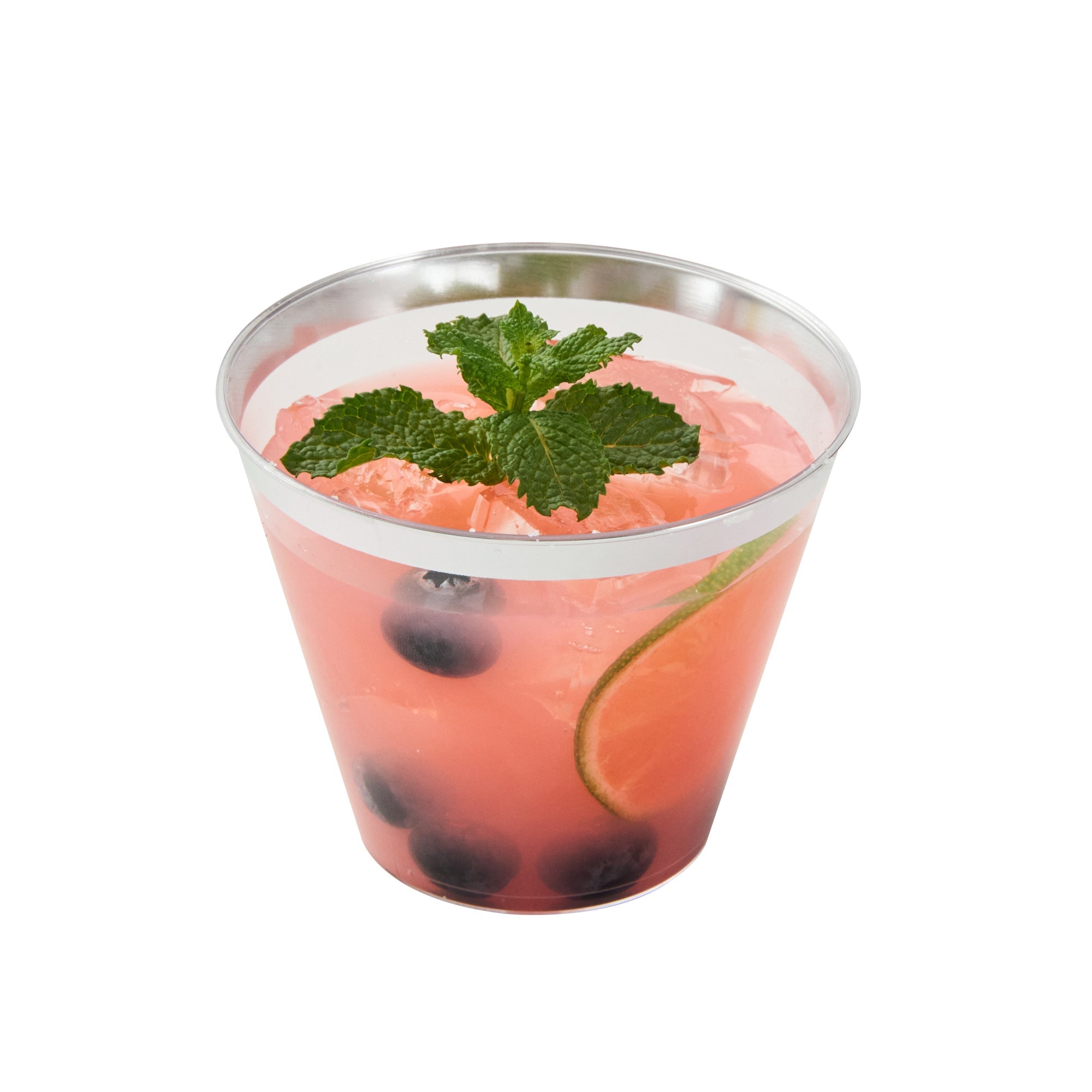 Chef 101 9 oz Clear Plastic Tumbler - with Silver Rim - 3 1/2" x 3 1/2" x 2 3/4" - 500 count box