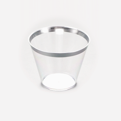 Chef 101 9 oz Clear Plastic Tumbler - with Silver Rim - 3 1/2" x 3 1/2" x 2 3/4" - 500 count box