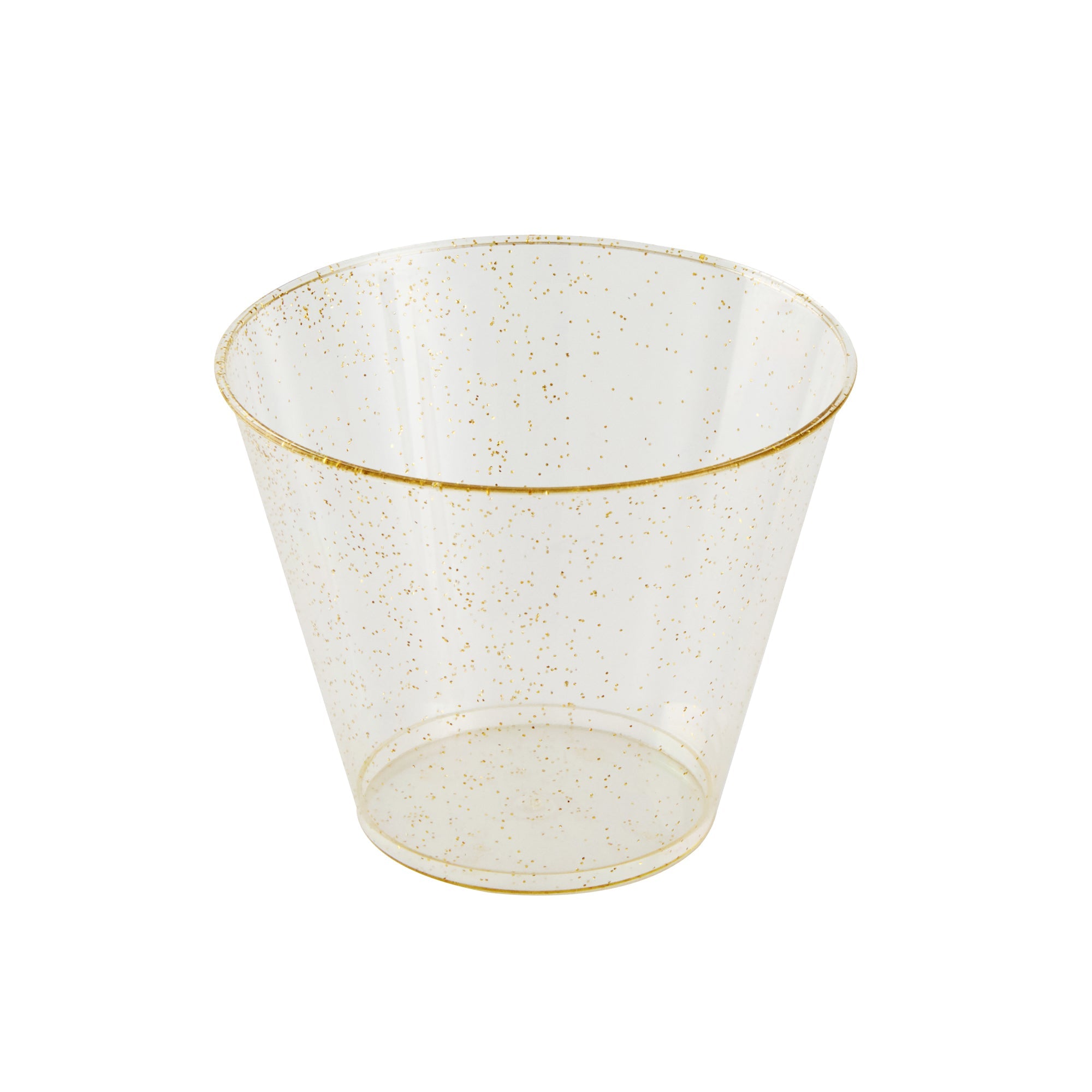 Chef 101 9 oz Gold Glitter Plastic Tumbler - 3 1/2" x 3 1/2" x 2 3/4" - 20 count box