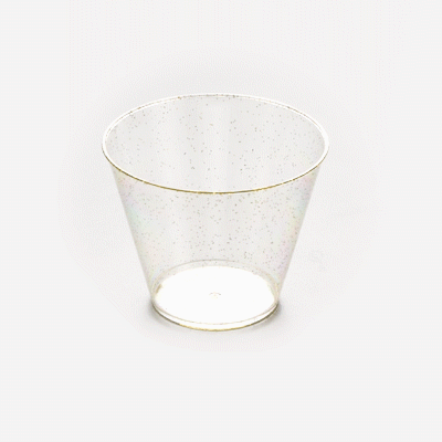 Chef 101 9 oz Gold Glitter Plastic Tumbler - 3 1/2" x 3 1/2" x 2 3/4" - 20 count box