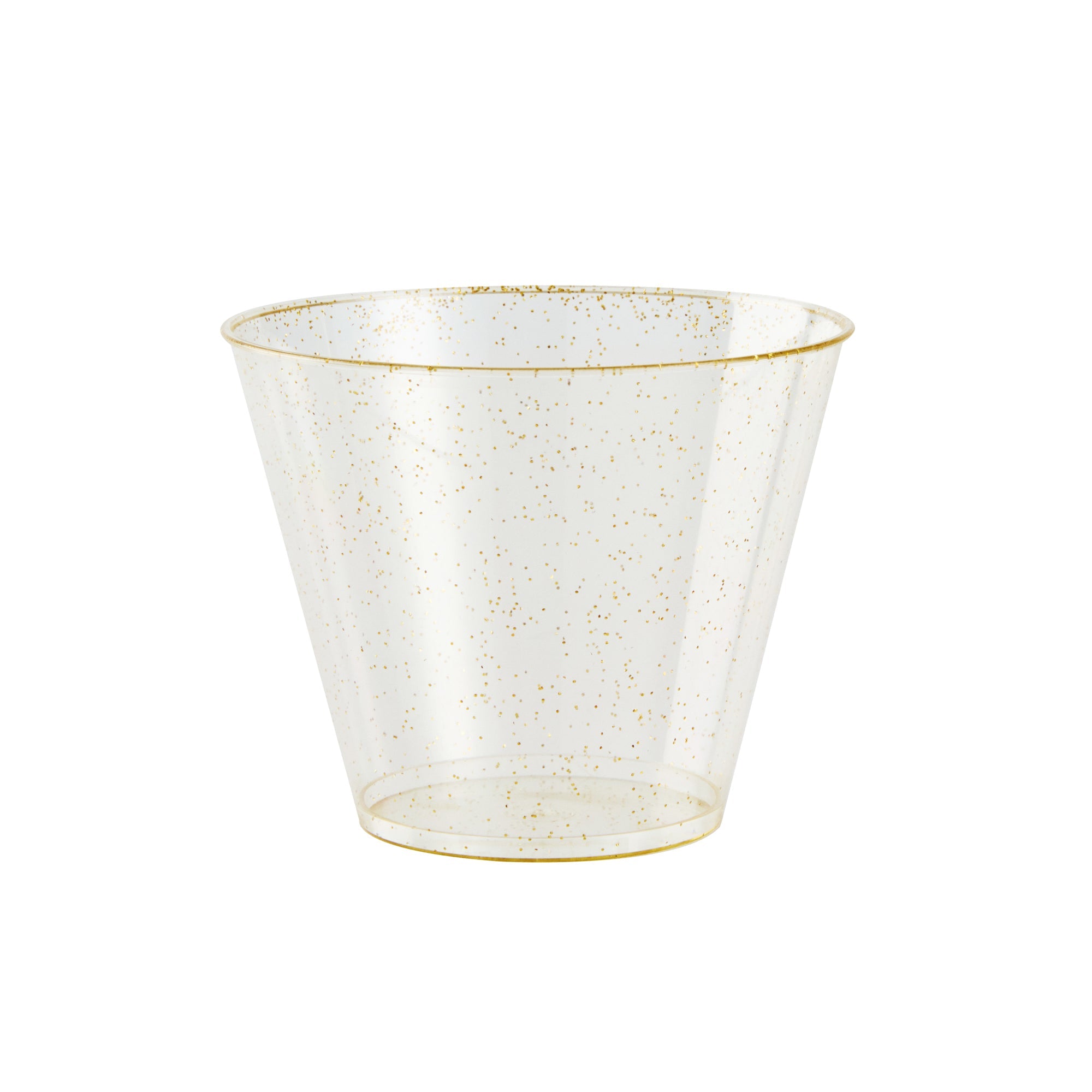 Chef 101 9 oz Gold Glitter Plastic Tumbler - 3 1/2" x 3 1/2" x 2 3/4" - 500 count box