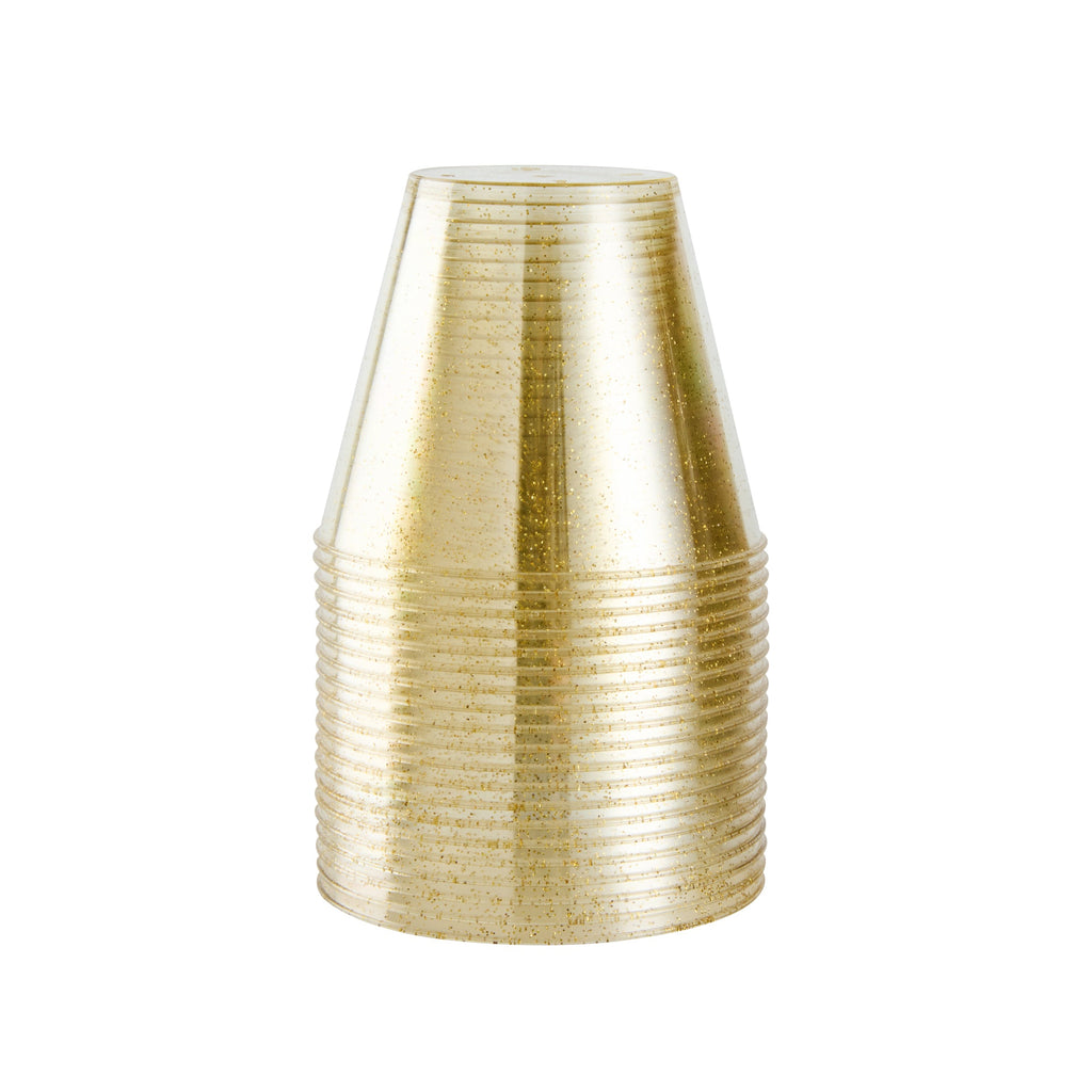 Chef 101 9 oz Gold Glitter Plastic Tumbler - 3 1/2" x 3 1/2" x 2 3/4" - 500 count box