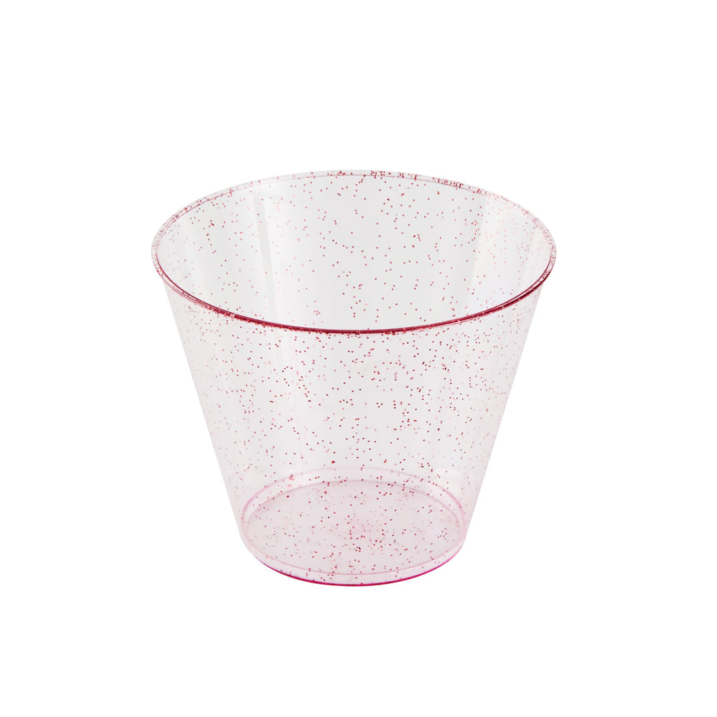 Chef 101 9 oz Pink Glitter Plastic Tumbler - 3 1/2" x 3 1/2" x 2 3/4" - 20 count box