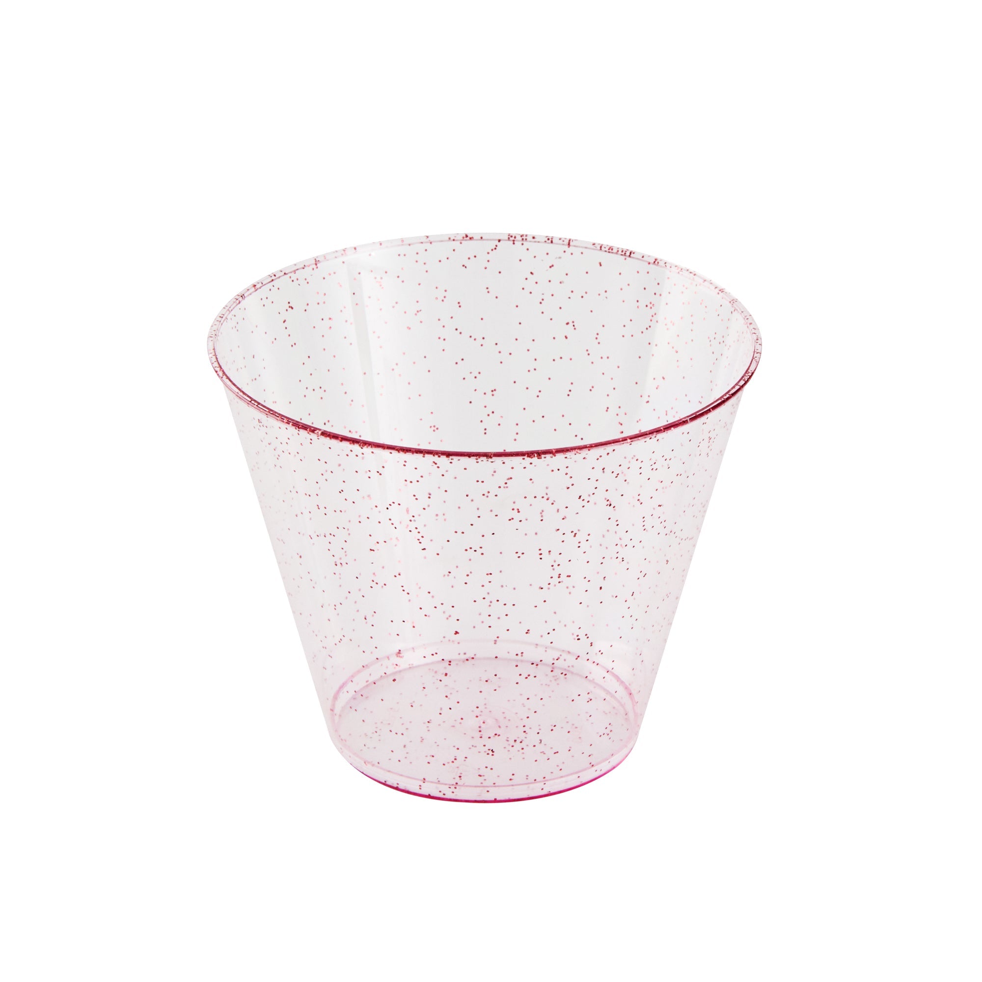 Chef 101 9 oz Pink Glitter Plastic Tumbler - 3 1/2" x 3 1/2" x 2 3/4" - 20 count box