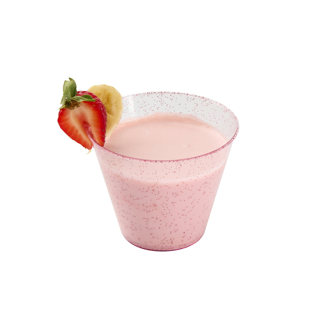 Chef 101 9 oz Pink Glitter Plastic Tumbler - 3 1/2" x 3 1/2" x 2 3/4" - 20 count box