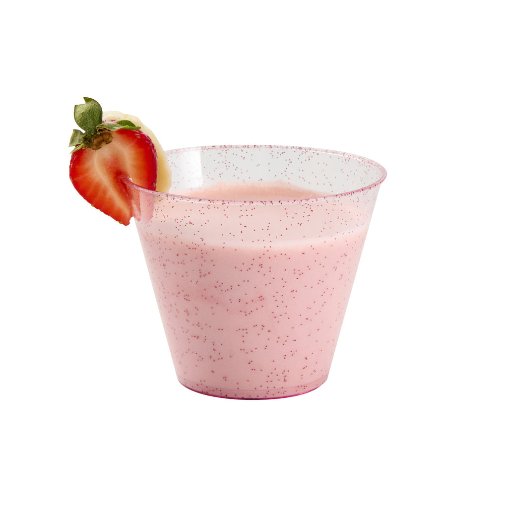 Chef 101 9 oz Pink Glitter Plastic Tumbler - 3 1/2" x 3 1/2" x 2 3/4" - 20 count box