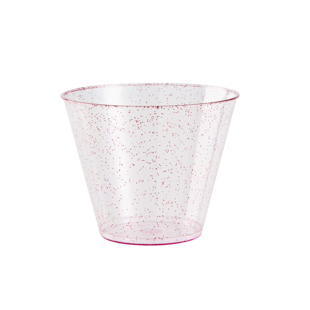 Chef 101 9 oz Pink Glitter Plastic Tumbler - 3 1/2" x 3 1/2" x 2 3/4" - 20 count box