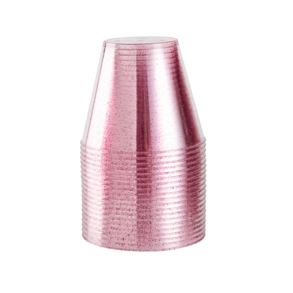 Chef 101 9 oz Pink Glitter Plastic Tumbler - 3 1/2" x 3 1/2" x 2 3/4" - 500 count box