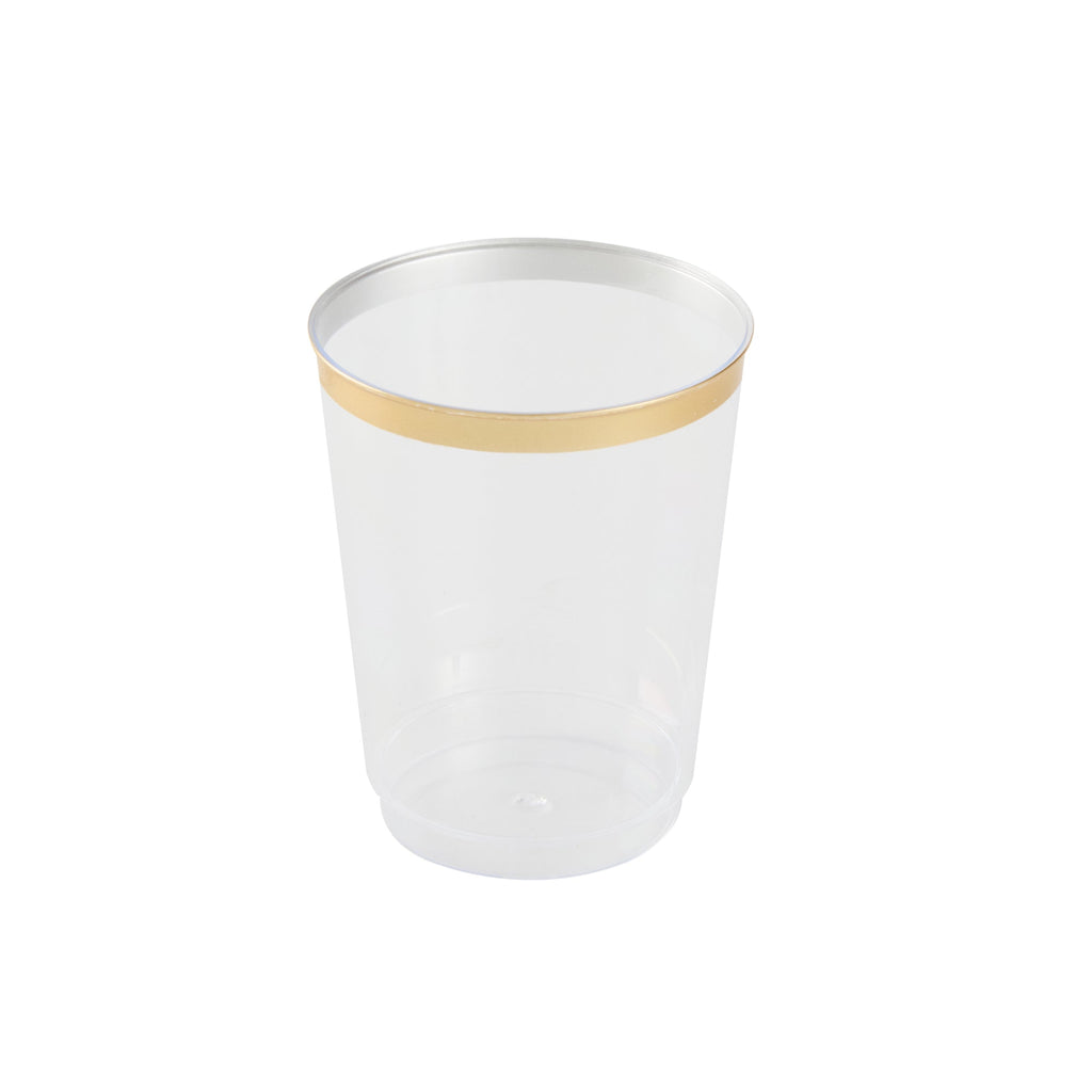 Chef 101 10 oz Clear Plastic Tumbler - with Gold Rim - 3" x 3" x 3 3/4" - 500 count box