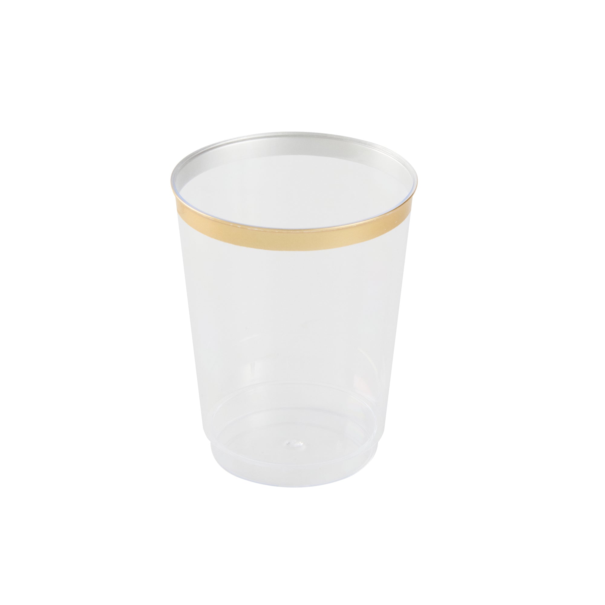 Chef 101 10 oz Clear Plastic Tumbler - with Gold Rim - 3" x 3" x 3 3/4" - 500 count box