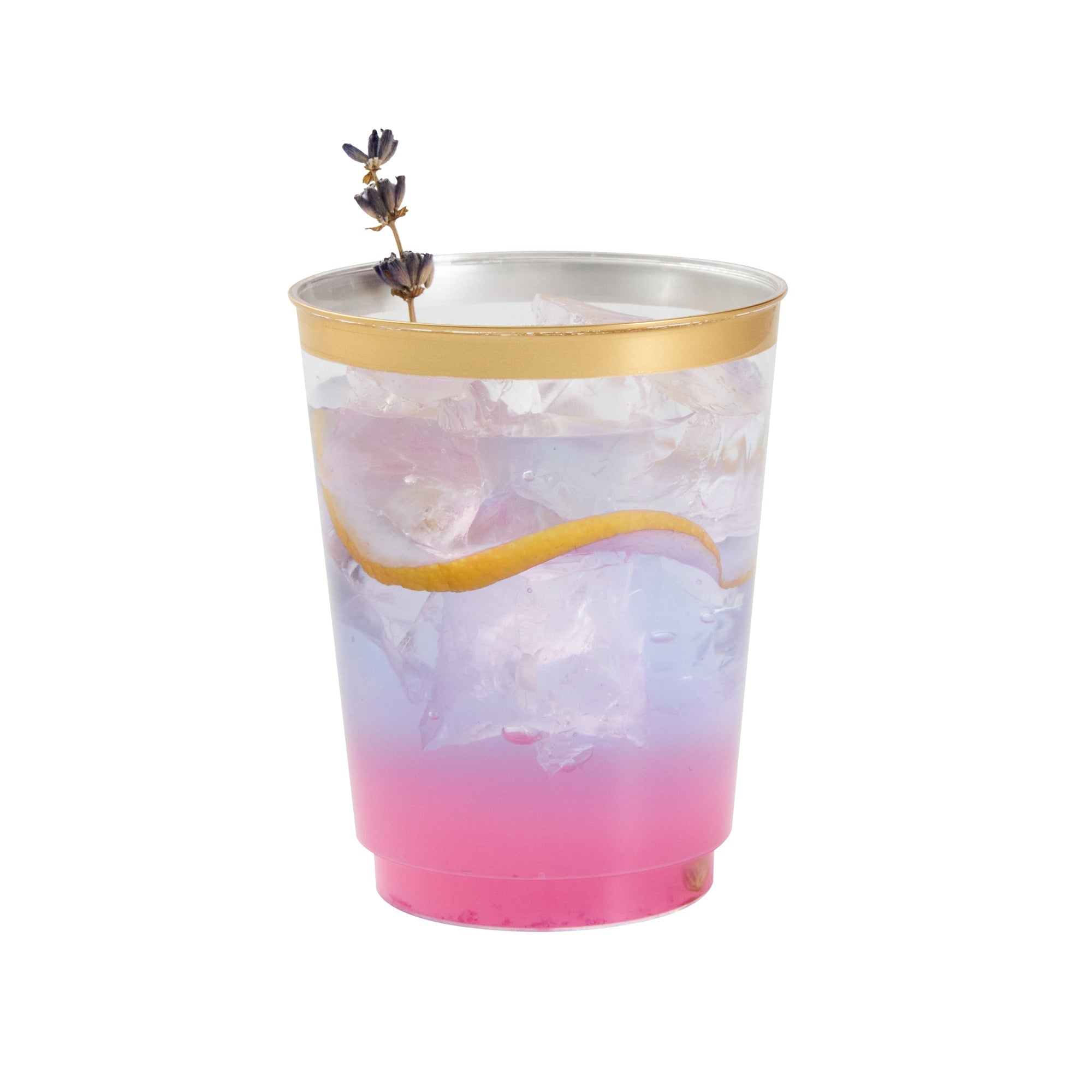 Chef 101 10 oz Clear Plastic Tumbler - with Gold Rim - 3" x 3" x 3 3/4" - 20 count box