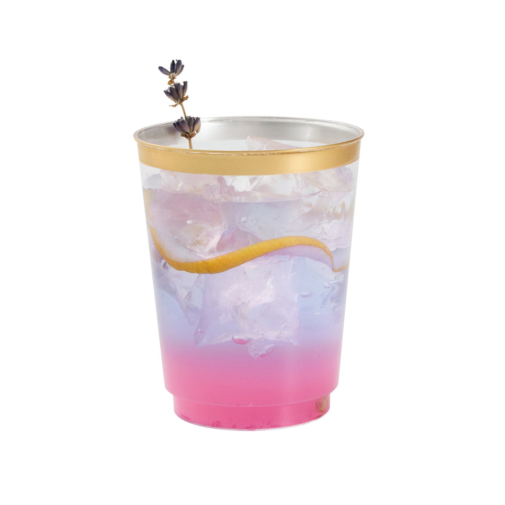 Chef 101 10 oz Clear Plastic Tumbler - with Gold Rim - 3" x 3" x 3 3/4" - 500 count box