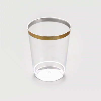 Chef 101 10 oz Clear Plastic Tumbler - with Gold Rim - 3" x 3" x 3 3/4" - 500 count box
