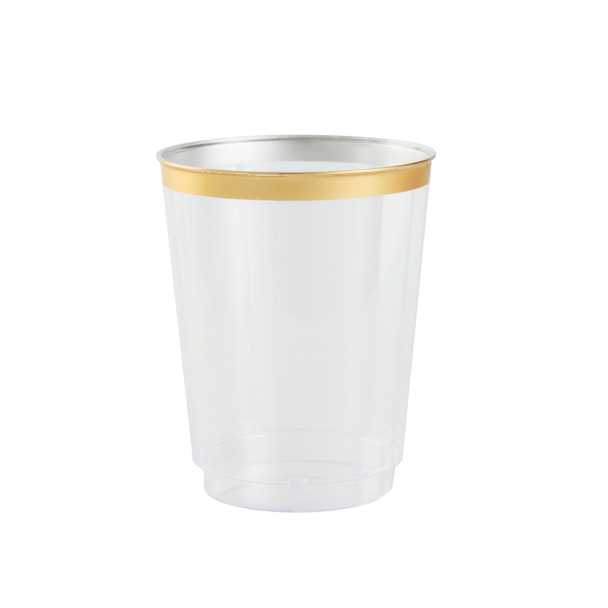 Chef 101 10 oz Clear Plastic Tumbler - with Gold Rim - 3" x 3" x 3 3/4" - 500 count box