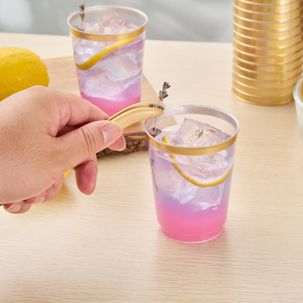 Chef 101 10 oz Clear Plastic Tumbler - with Gold Rim - 3" x 3" x 3 3/4" - 500 count box