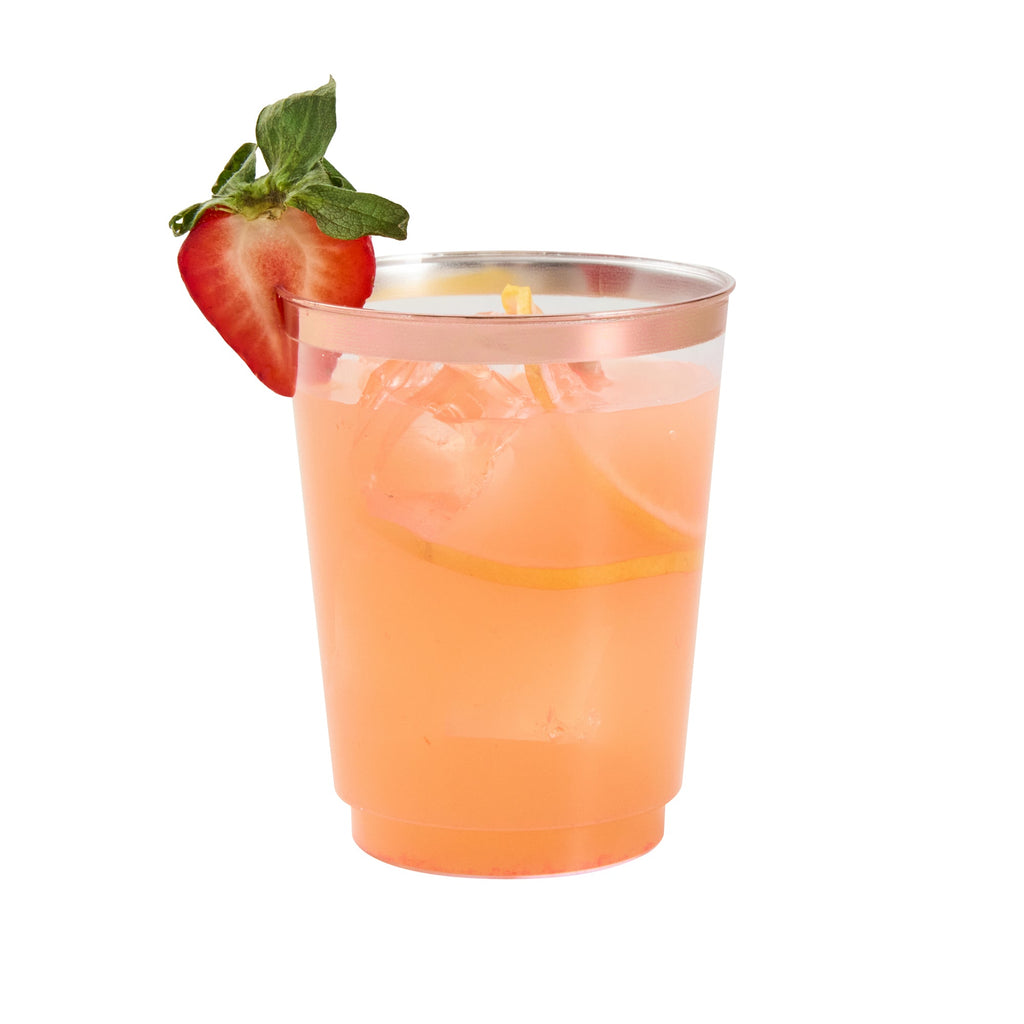 Chef 101 10 oz Clear Plastic Tumbler - with Rose Gold Rim - 3" x 3" x 3 3/4" - 20 count box