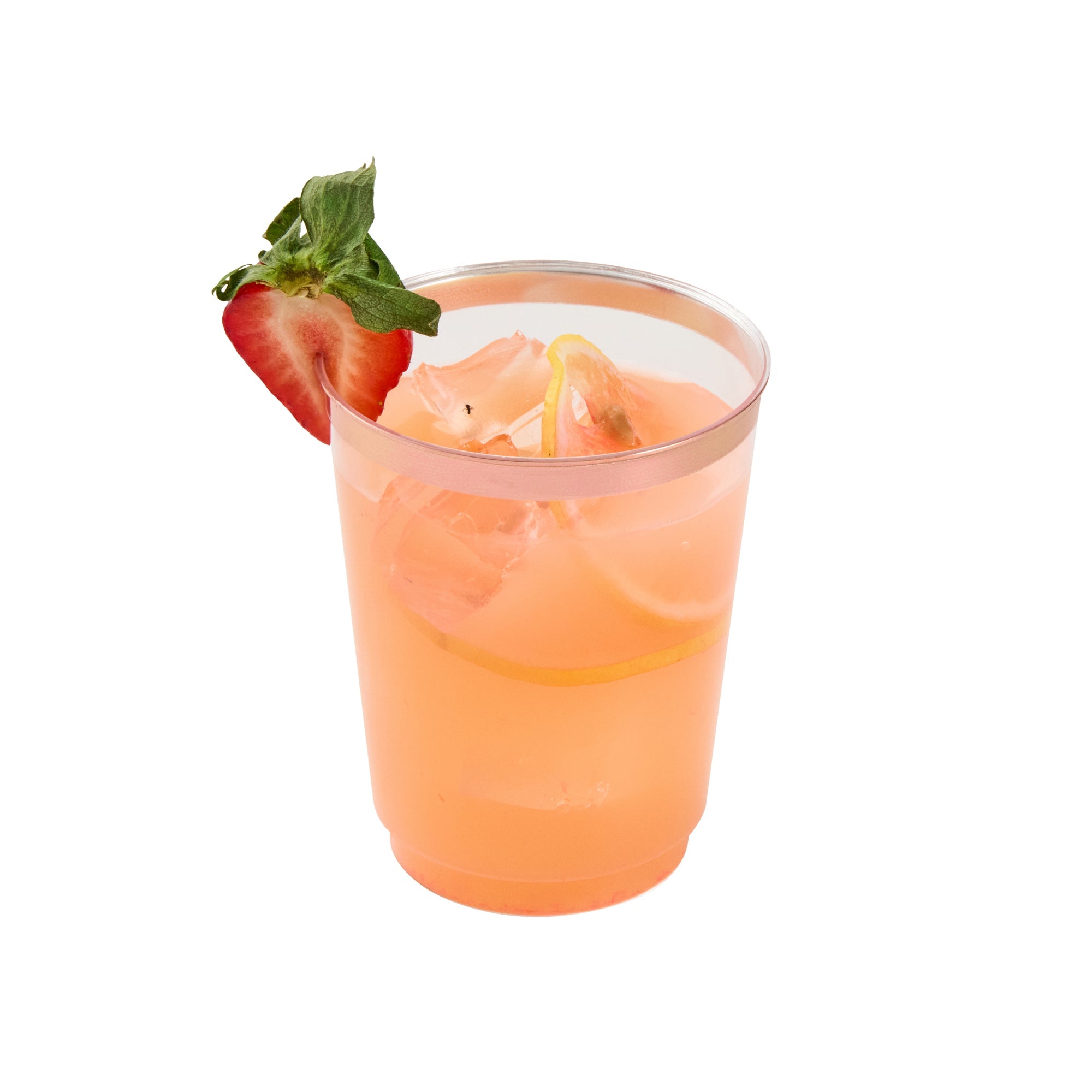 Chef 101 10 oz Clear Plastic Tumbler - with Rose Gold Rim - 3" x 3" x 3 3/4" - 500 count box