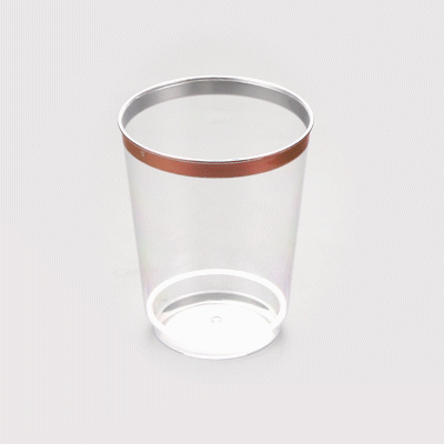 Chef 101 10 oz Clear Plastic Tumbler - with Rose Gold Rim - 3" x 3" x 3 3/4" - 500 count box