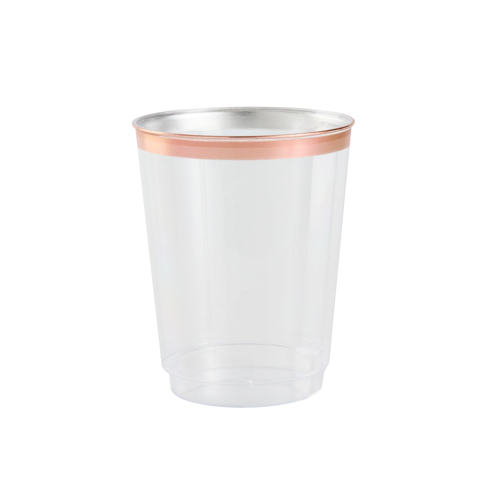 Chef 101 10 oz Clear Plastic Tumbler - with Rose Gold Rim - 3" x 3" x 3 3/4" - 500 count box