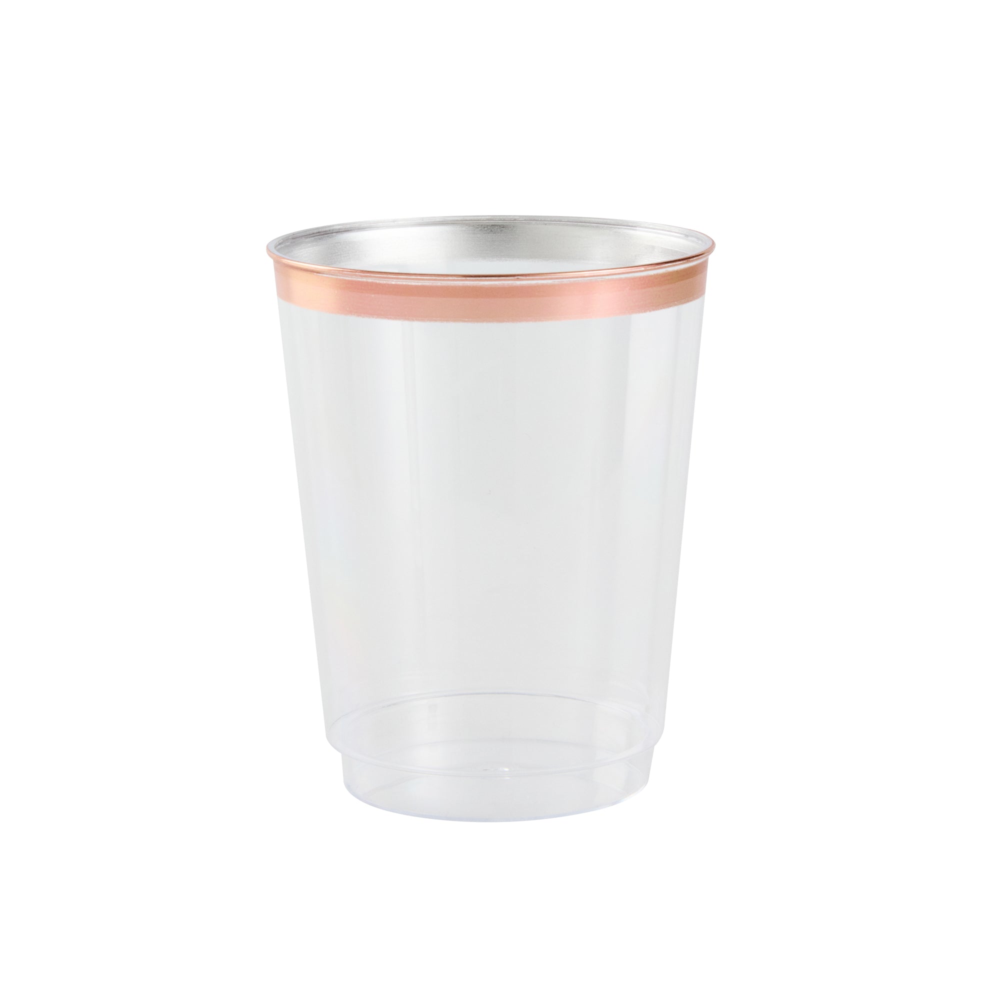 Chef 101 10 oz Clear Plastic Tumbler - with Rose Gold Rim - 3" x 3" x 3 3/4" - 500 count box