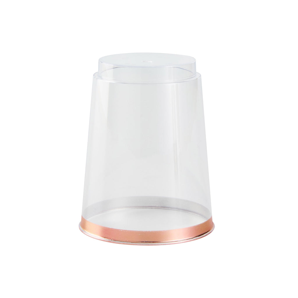 Chef 101 10 oz Clear Plastic Tumbler - with Rose Gold Rim - 3" x 3" x 3 3/4" - 500 count box