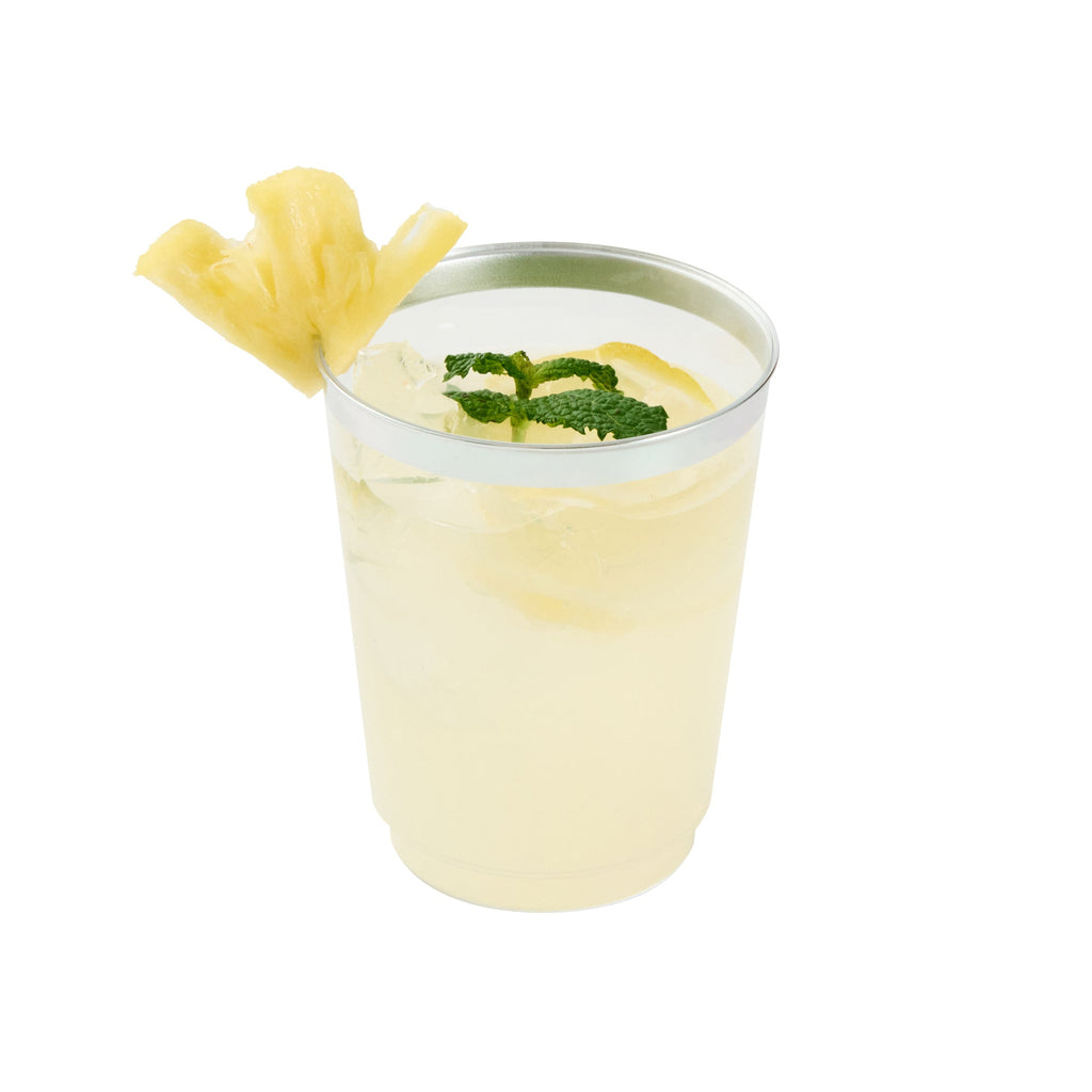 Chef 101 10 oz Clear Plastic Tumbler - with Silver Rim - 3" x 3" x 3 3/4" - 20 count box