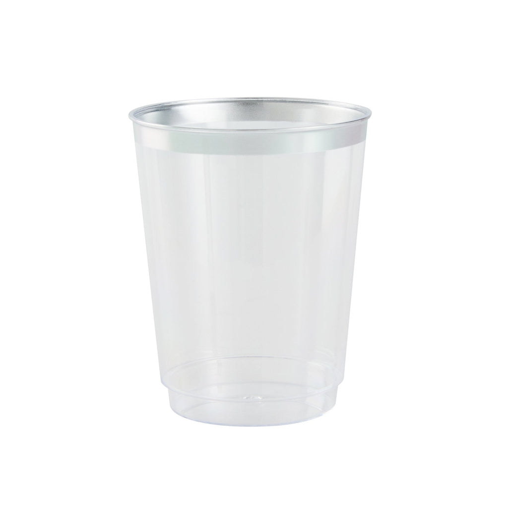 Chef 101 10 oz Clear Plastic Tumbler - with Silver Rim - 3" x 3" x 3 3/4" - 20 count box