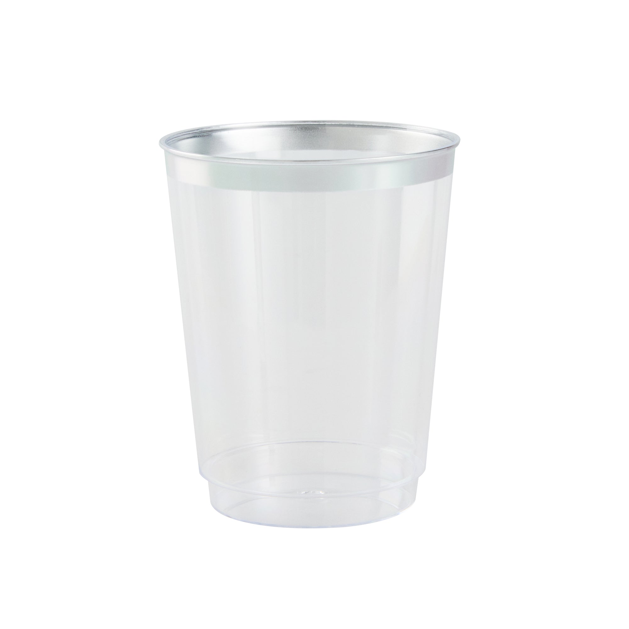 Chef 101 10 oz Clear Plastic Tumbler - with Silver Rim - 3" x 3" x 3 3/4" - 20 count box