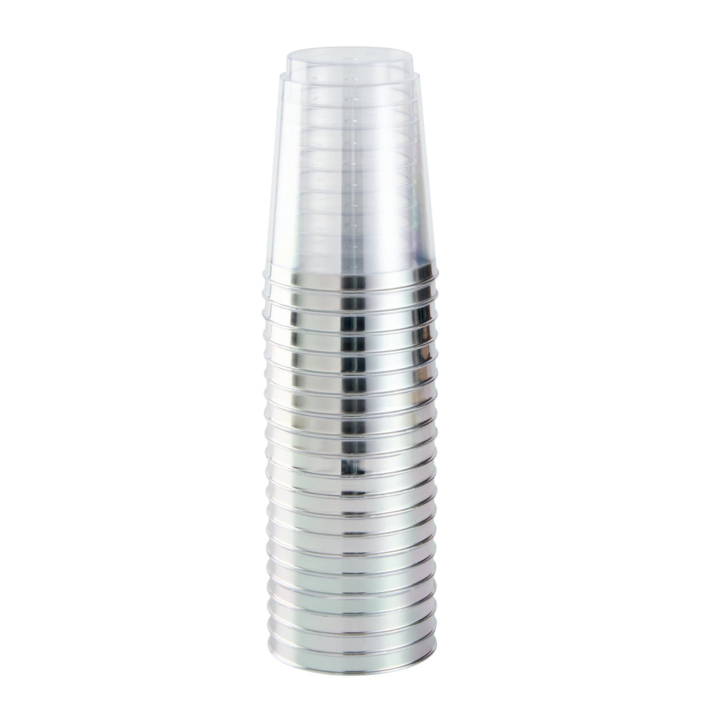 Chef 101 10 oz Clear Plastic Tumbler - with Silver Rim - 3" x 3" x 3 3/4" - 20 count box
