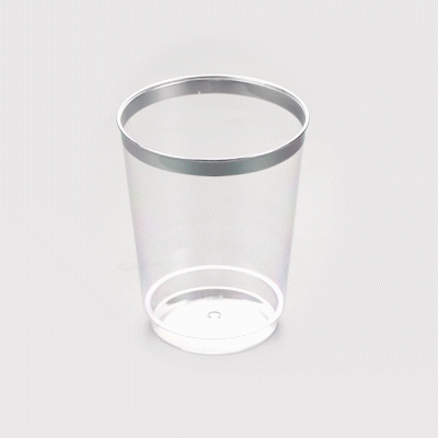 Chef 101 10 oz Clear Plastic Tumbler - with Silver Rim - 3" x 3" x 3 3/4" - 500 count box
