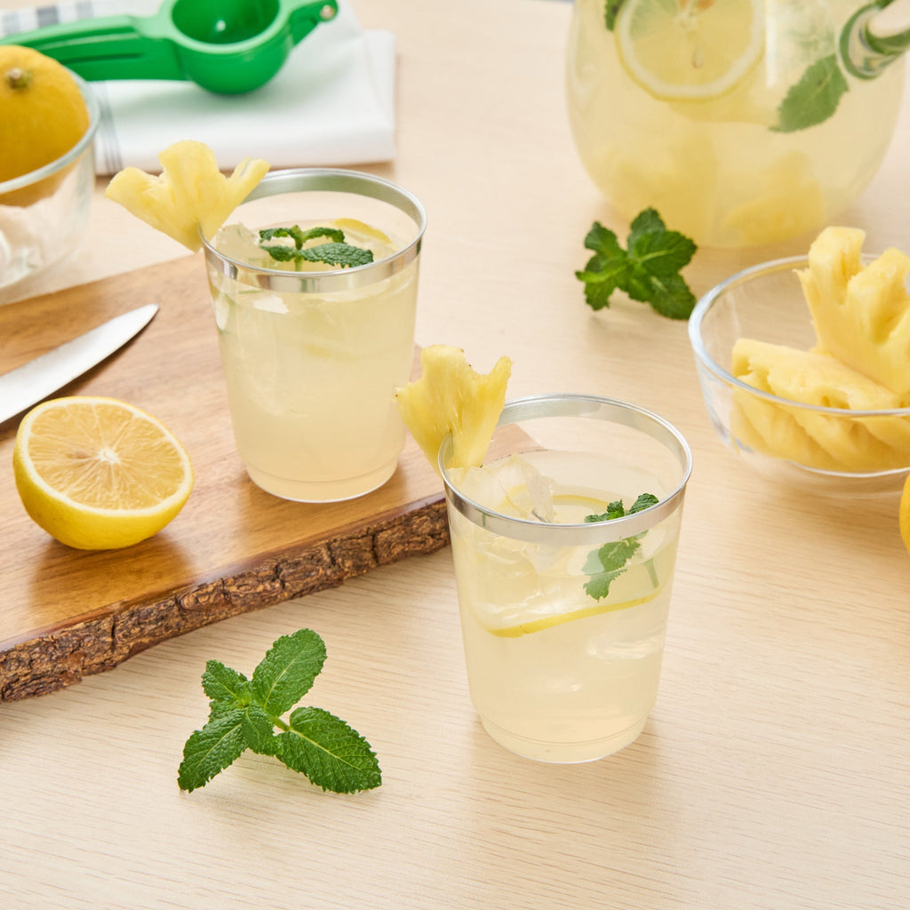 Chef 101 10 oz Clear Plastic Tumbler - with Silver Rim - 3" x 3" x 3 3/4" - 500 count box