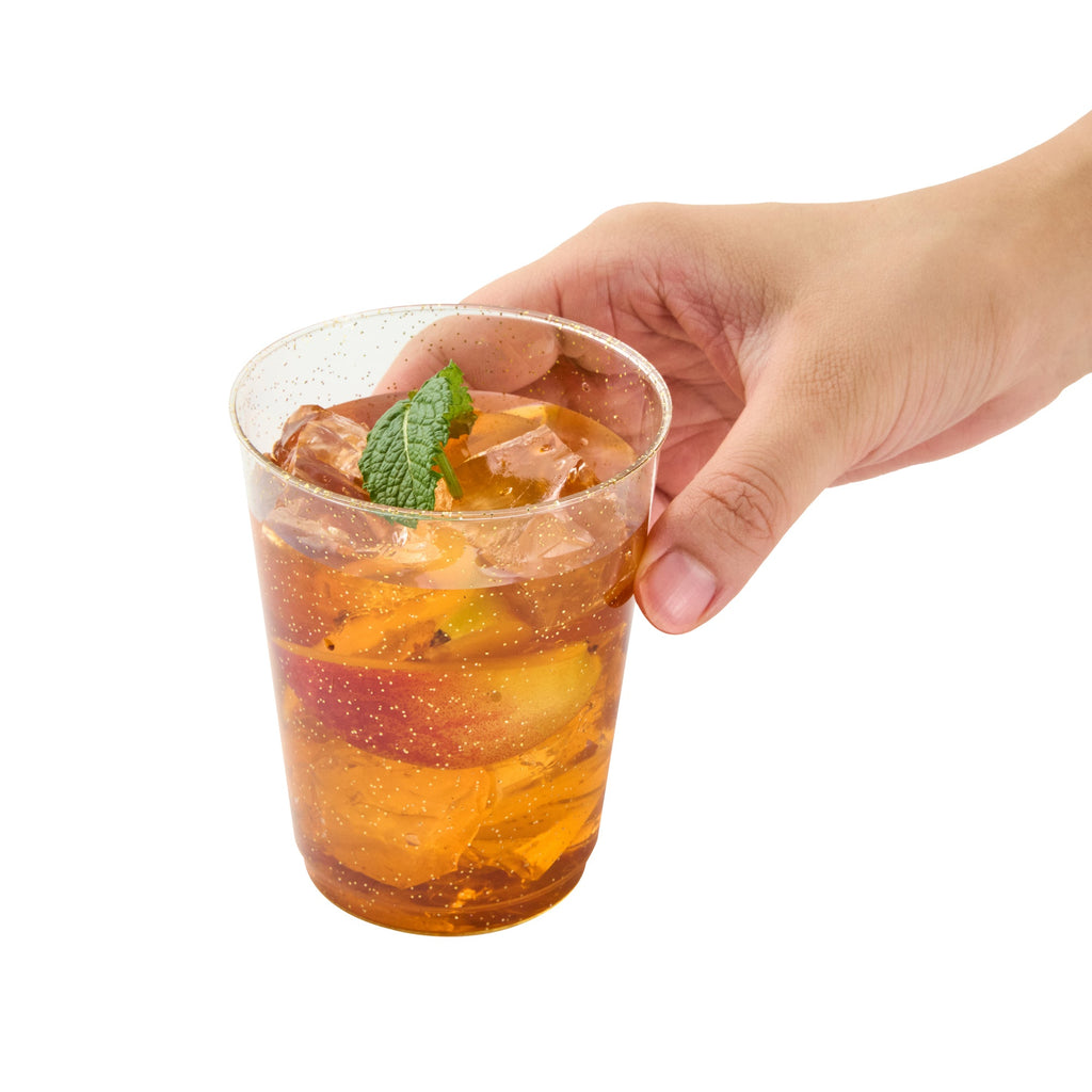 Chef 101 10 oz Gold Glitter Plastic Tumbler - 3" x 3" x 3 3/4" - 500 count box
