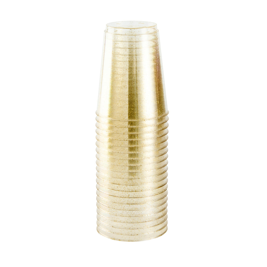 Chef 101 10 oz Gold Glitter Plastic Tumbler - 3" x 3" x 3 3/4" - 500 count box