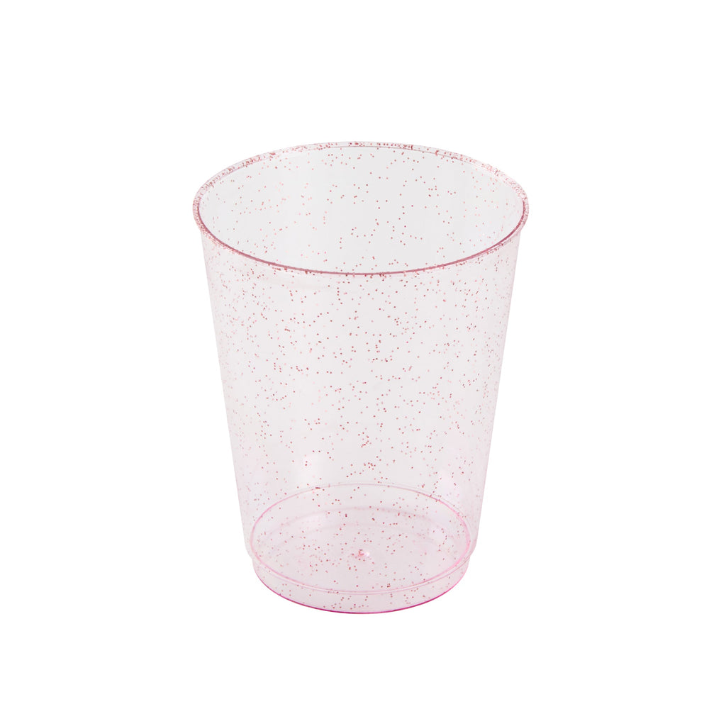Chef 101 10 oz Pink Glitter Plastic Tumbler - 3" x 3" x 3 3/4" - 20 count box