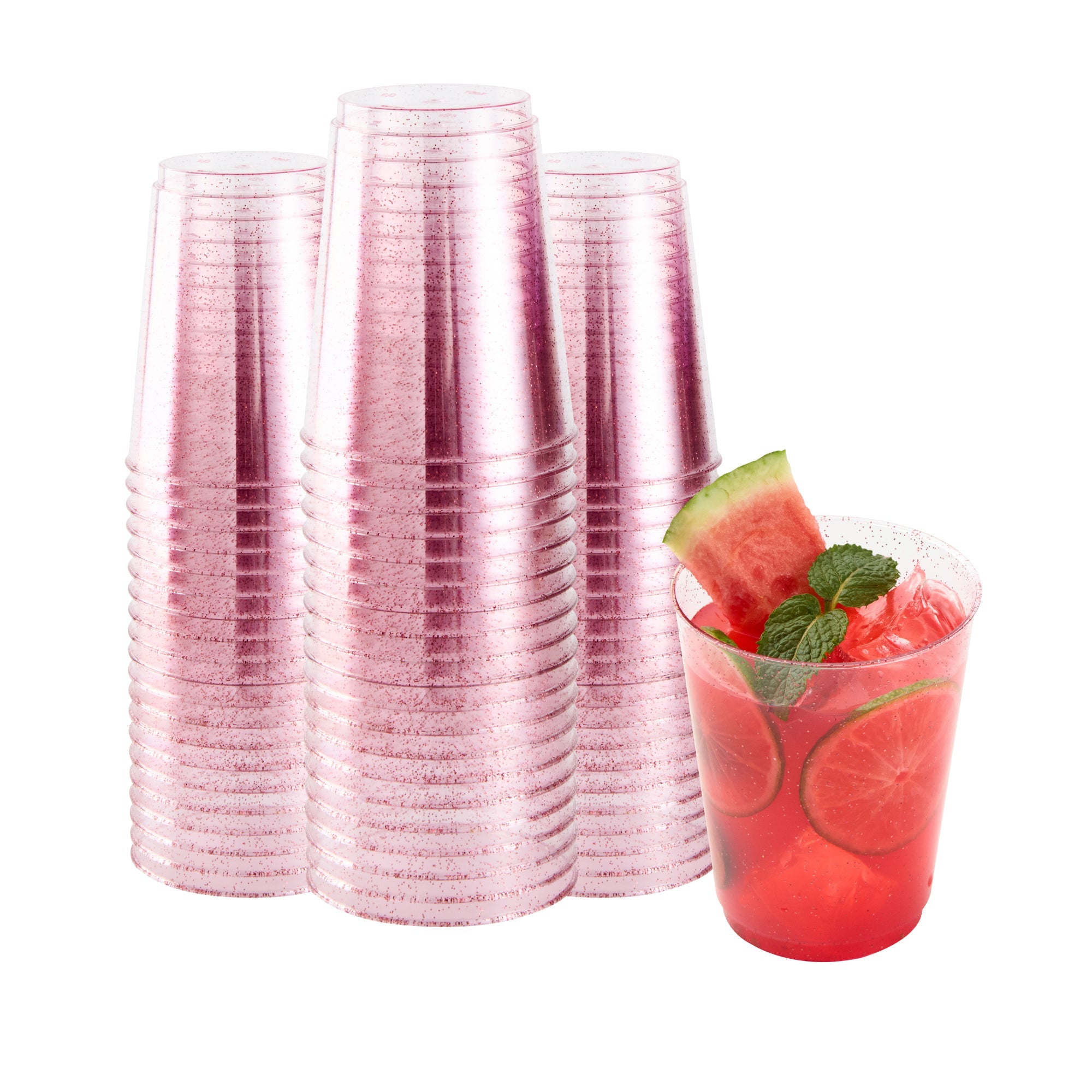 Chef 101 10 oz Pink Glitter Plastic Tumbler - 3" x 3" x 3 3/4" - 20 count box