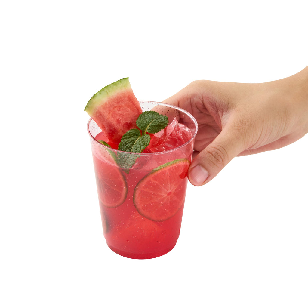 Chef 101 10 oz Pink Glitter Plastic Tumbler - 3" x 3" x 3 3/4" - 20 count box