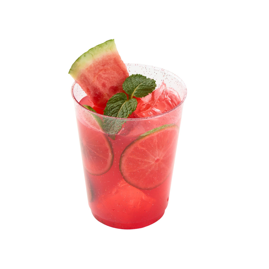 Chef 101 10 oz Pink Glitter Plastic Tumbler - 3" x 3" x 3 3/4" - 20 count box