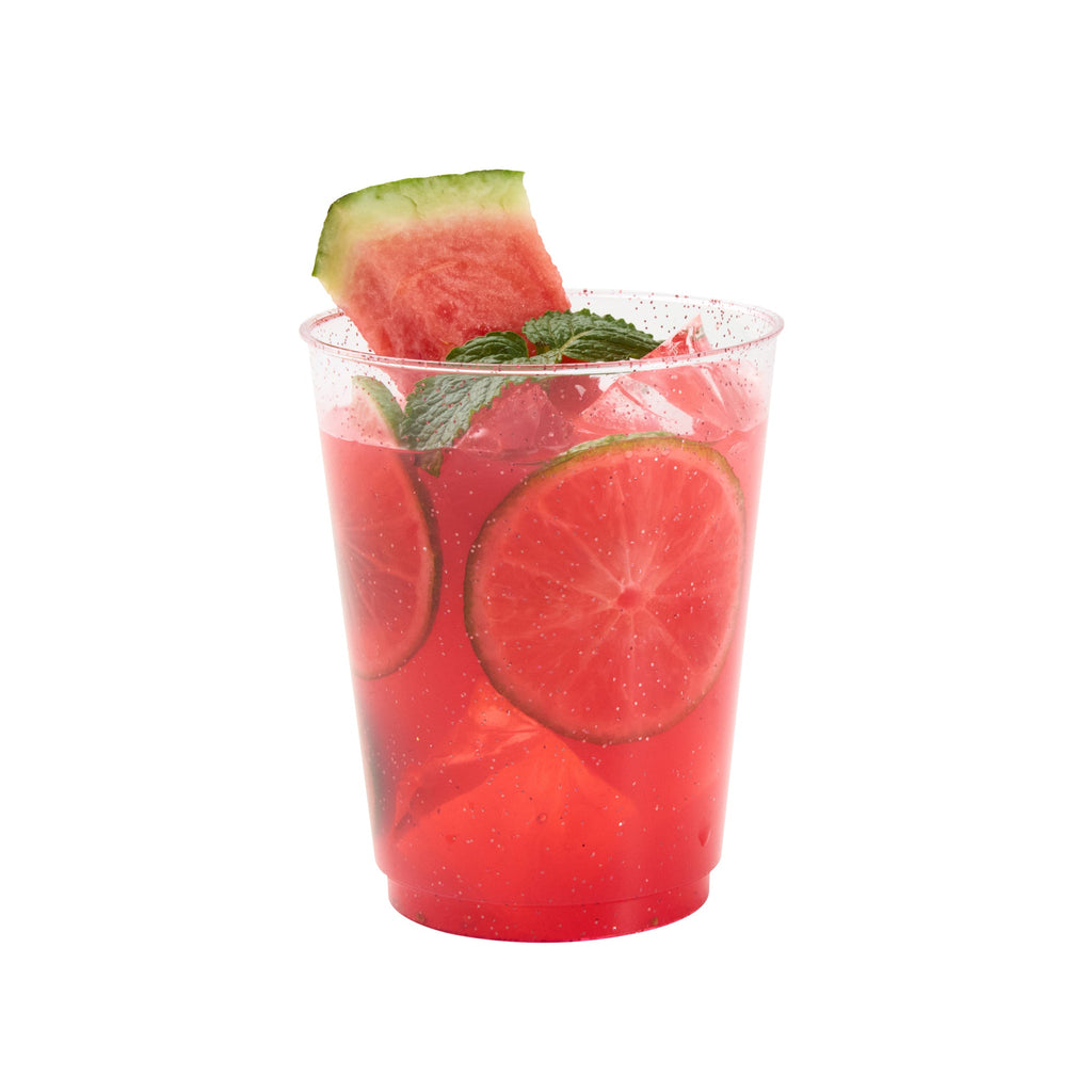 Chef 101 10 oz Pink Glitter Plastic Tumbler - 3" x 3" x 3 3/4" - 20 count box