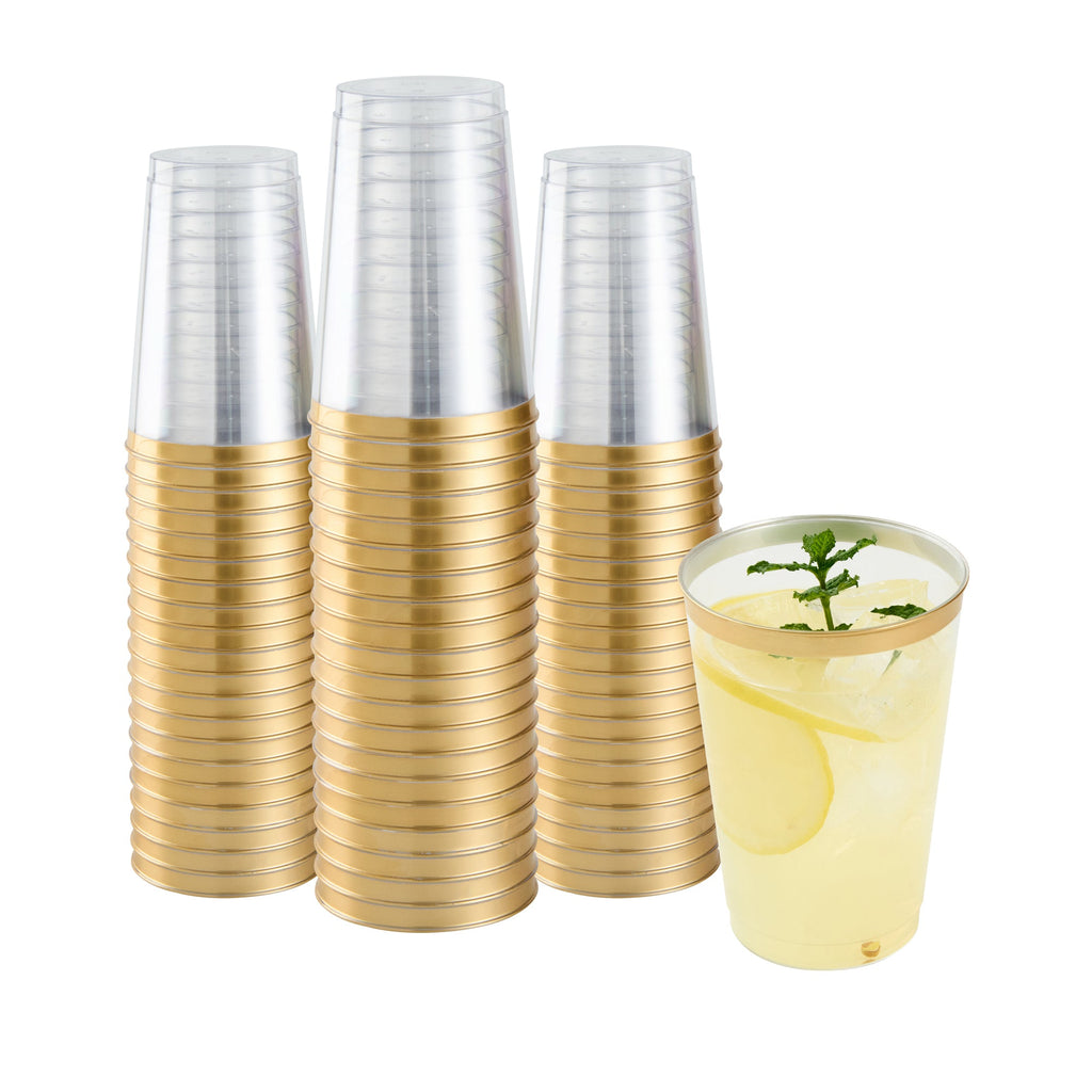 Chef 101 12 oz Clear Plastic Tumbler - with Gold Rim - 3" x 3" x 4 1/4" - 20 count box