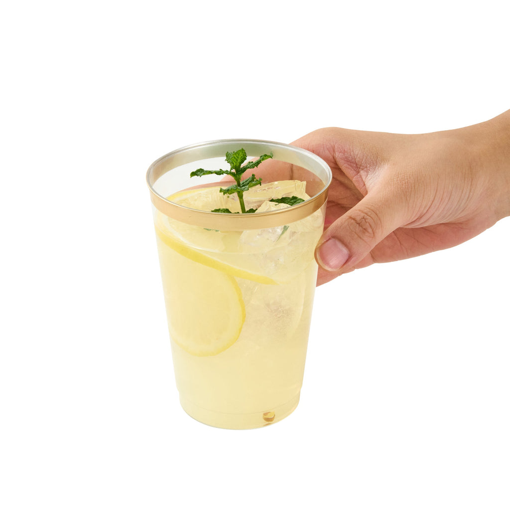 Chef 101 12 oz Clear Plastic Tumbler - with Gold Rim - 3" x 3" x 4 1/4" - 20 count box