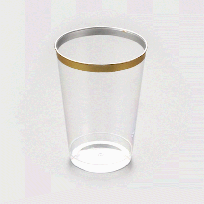 Chef 101 12 oz Clear Plastic Tumbler - with Gold Rim - 3" x 3" x 4 1/4" - 20 count box
