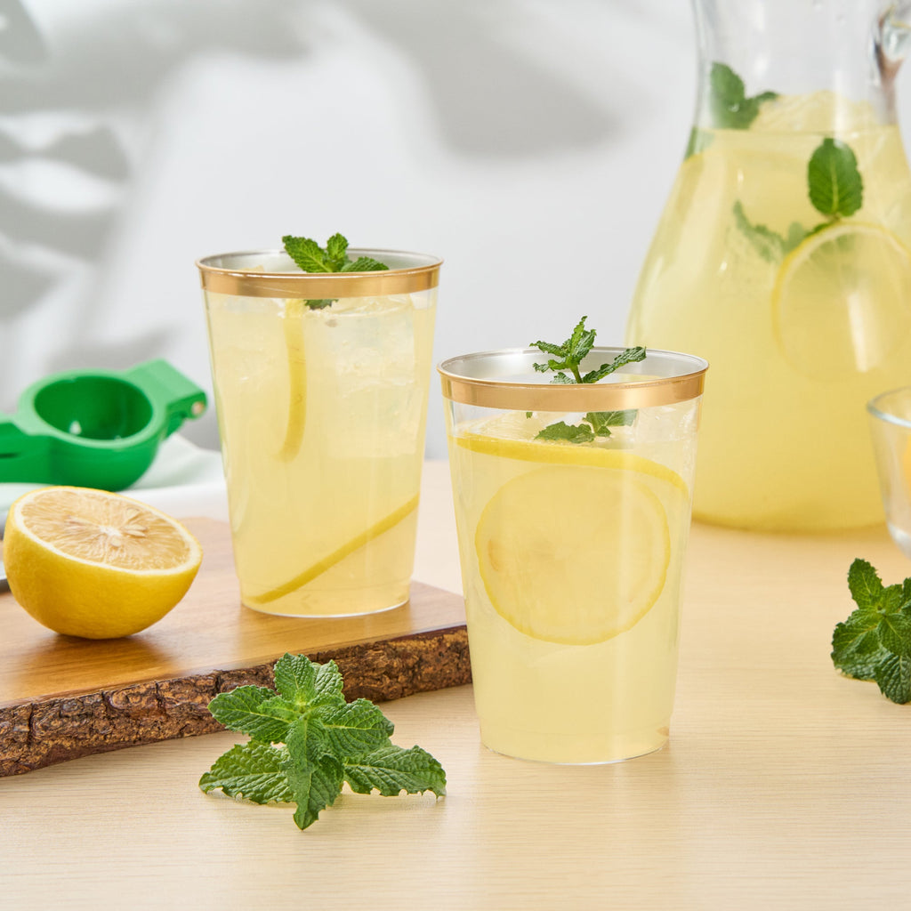Chef 101 12 oz Clear Plastic Tumbler - with Gold Rim - 3" x 3" x 4 1/4" - 20 count box