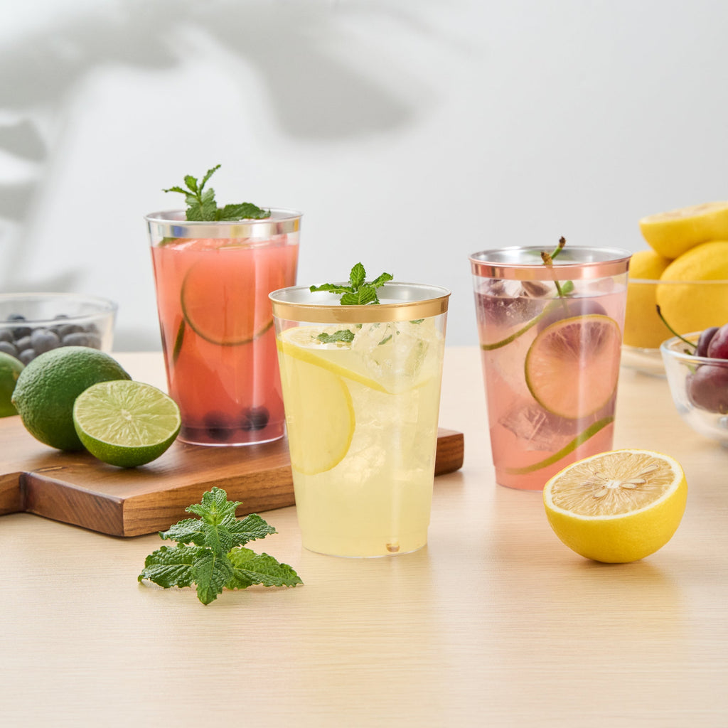 Chef 101 12 oz Clear Plastic Tumbler - with Gold Rim - 3" x 3" x 4 1/4" - 20 count box