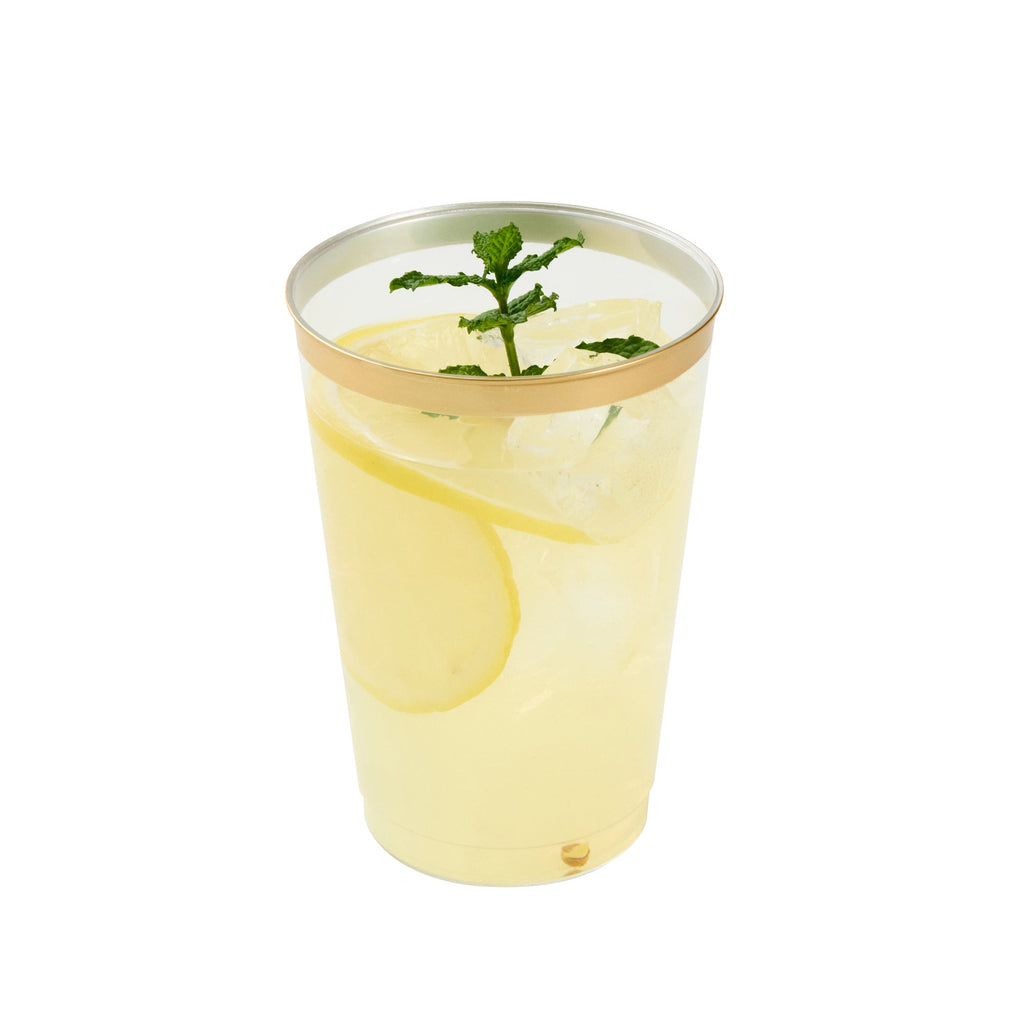 Chef 101 12 oz Clear Plastic Tumbler - with Gold Rim - 3" x 3" x 4 1/4" - 500 count box