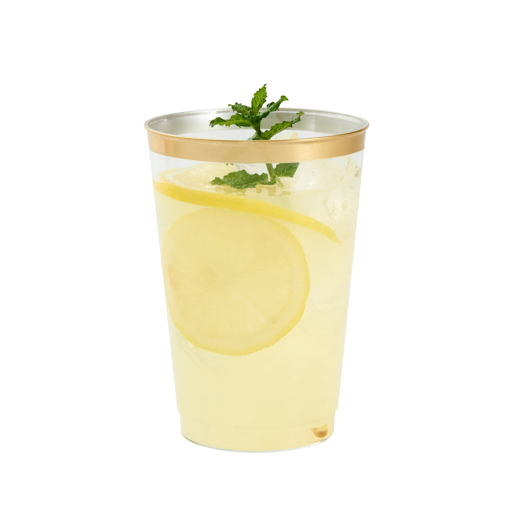 Chef 101 12 oz Clear Plastic Tumbler - with Gold Rim - 3" x 3" x 4 1/4" - 500 count box
